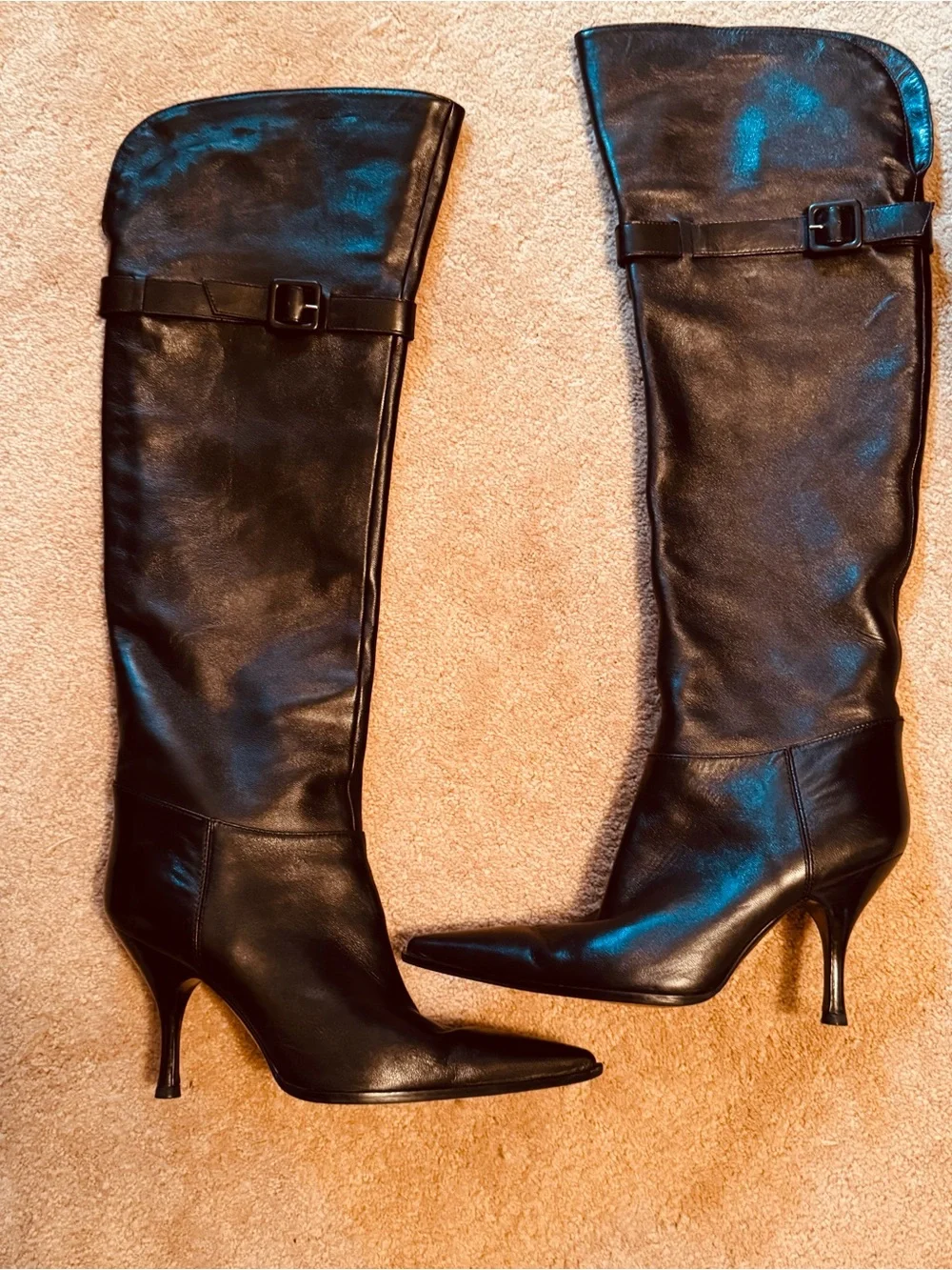 Sergio Rossi (Vero Cuoio)Black Calf Leather Over-the-Knee Stiletto Boots